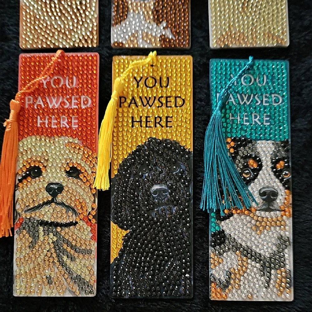 Set of Six Rhinestone Dog Bookmarks